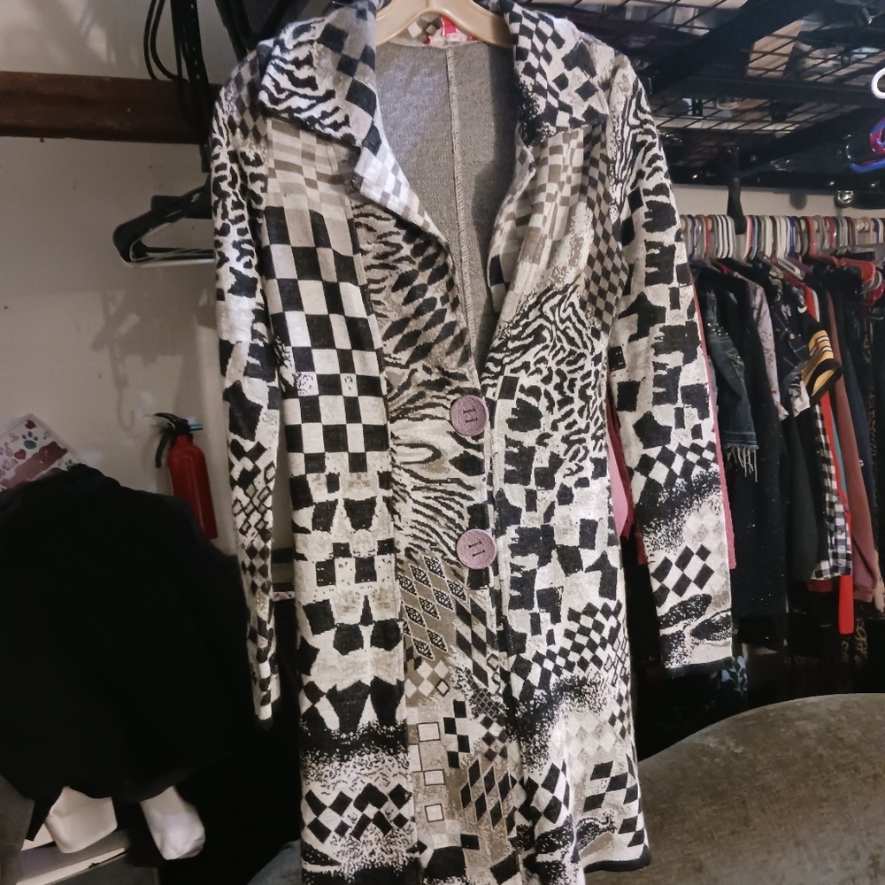 Lori Black/White Wild Print Knee Length Cardigan